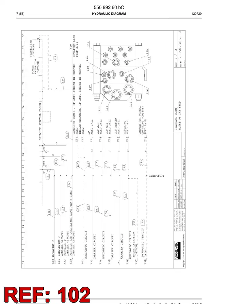 59202881 592 028 81 Hydraulic hose assembly - Sandvik Technical Drawing