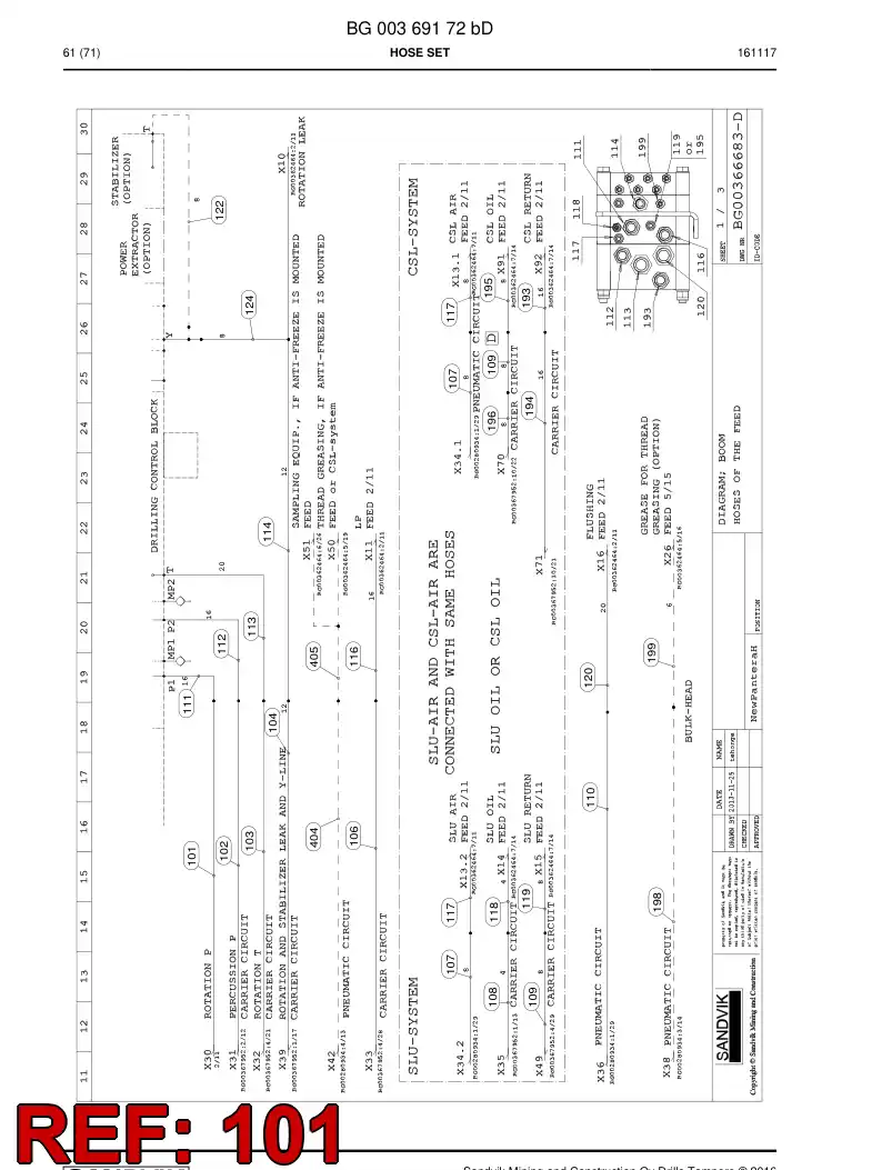 59202883 592 028 83 Hose Assembly, Hydraulic - Sandvik Technical Drawing