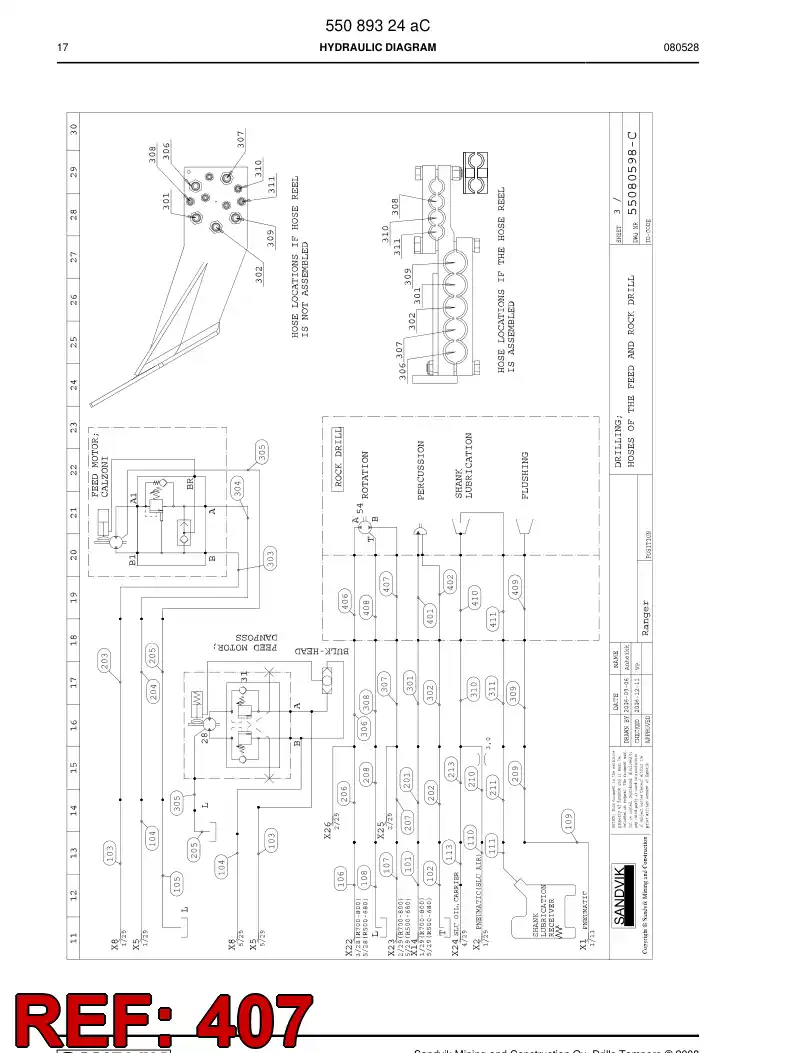 59202907 592 029 07 HYDR.HOSE ASSEMBLY - Sandvik Technical Drawing