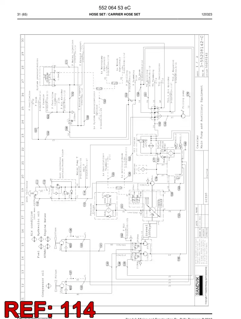 59202933 592 029 33 Hose Assembly, Hydraulic - Sandvik Technical Drawing
