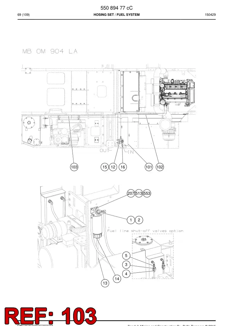 59202949 592 029 49 Hose Assembly, Fuel - Sandvik Technical Drawing