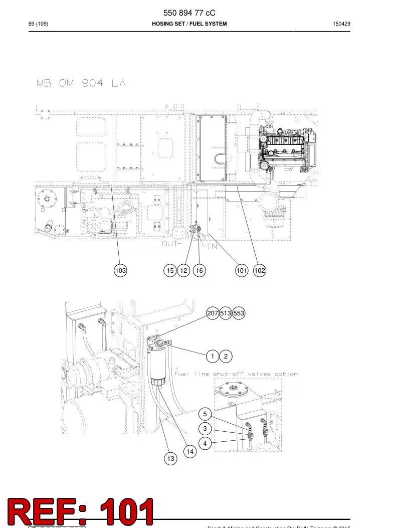59202951 592 029 51 Hose Assembly, Fuel - Sandvik Technical Drawing
