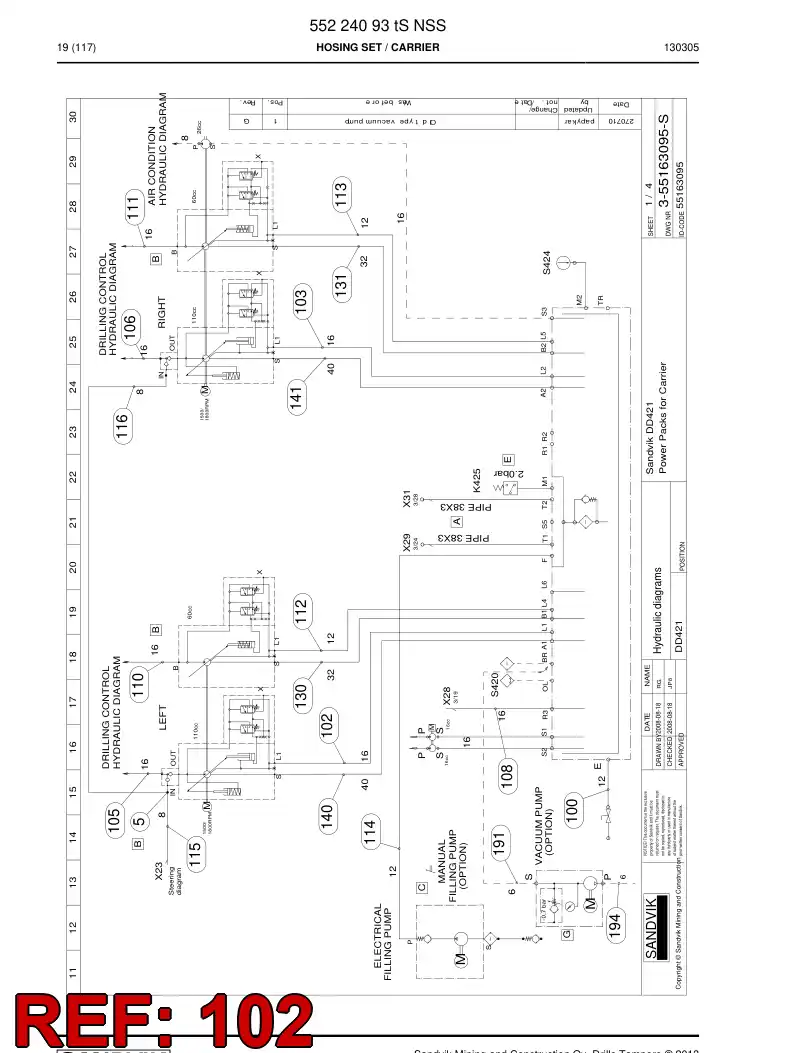 59203009 592 030 09 Hose Assembly, Hydraulic - Sandvik Technical Drawing