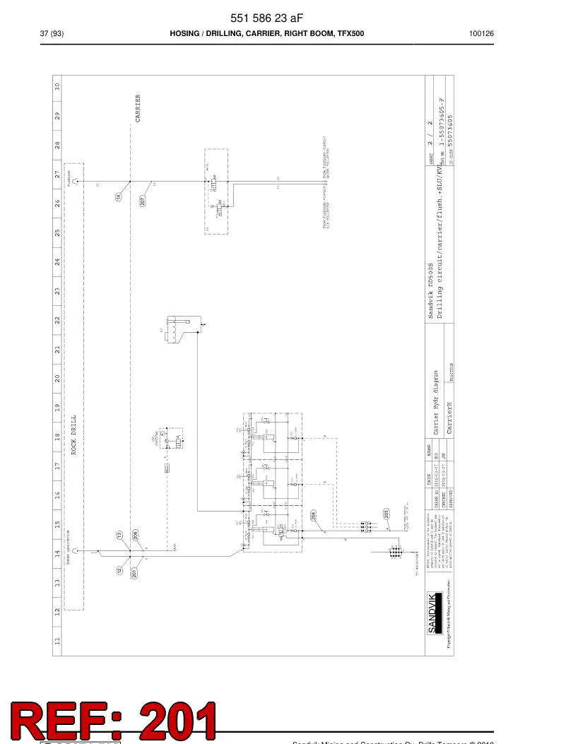 59203023 592 030 23 Hydraulic hose assembly - Sandvik Technical Drawing