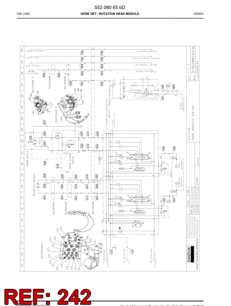59203305a 592 033 05a Hose Assembly, Hydraulic - Sandvik Technical Drawing
