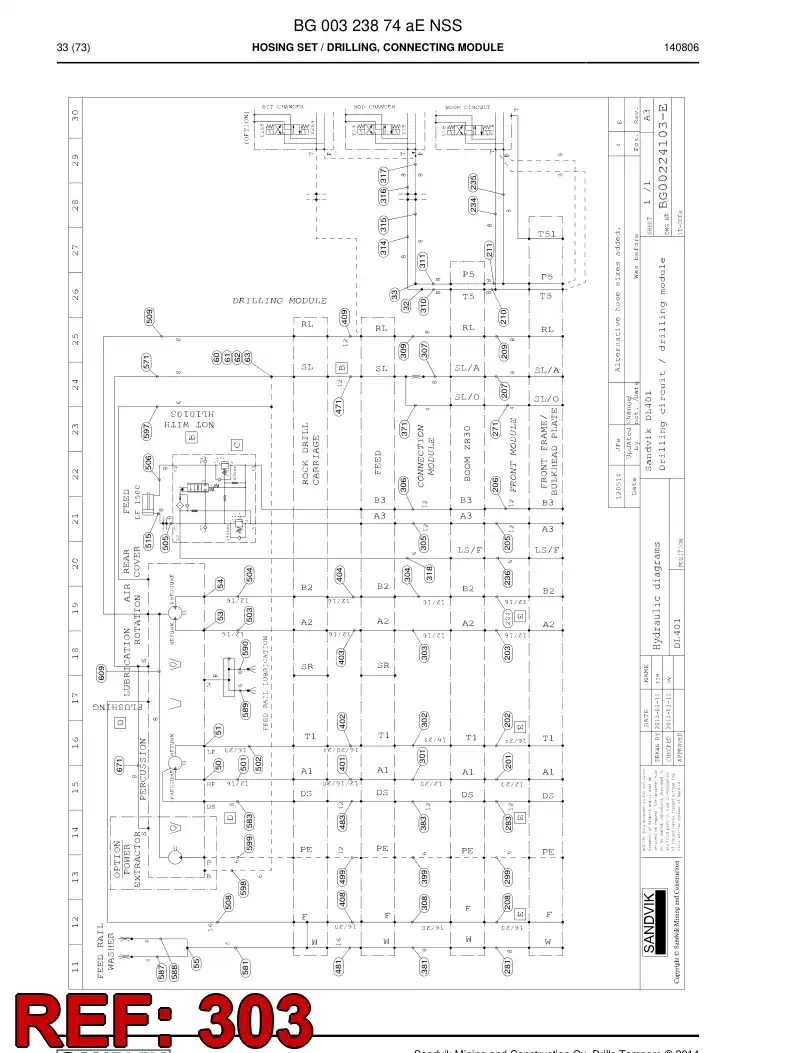 59203363a 592 033 63a Hose Assembly, Hydraulic - Sandvik Technical Drawing