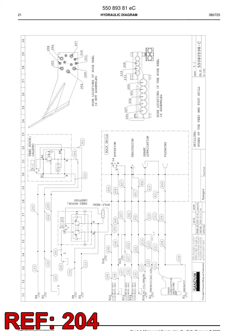 59203401 592 034 01 Hydraulic hose assembly - Sandvik Technical Drawing
