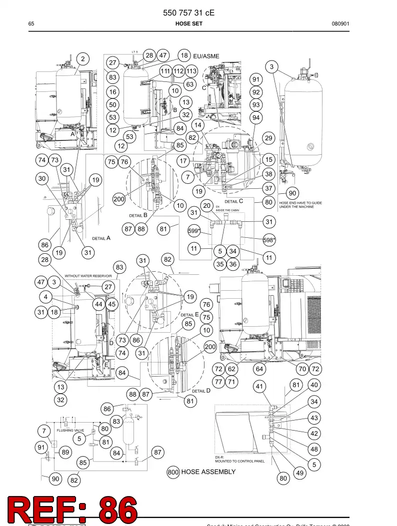 59203407 592 034 07 HOSE ASSY - Sandvik Technical Drawing