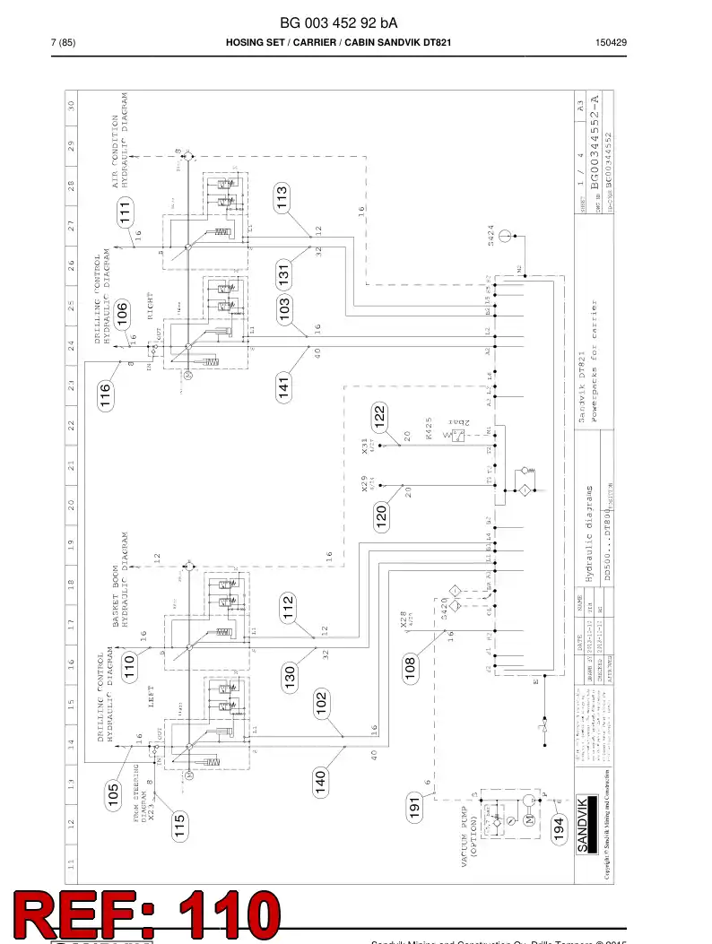 59203431a 592 034 31a Hose Assembly, Hydraulic - Sandvik Technical Drawing