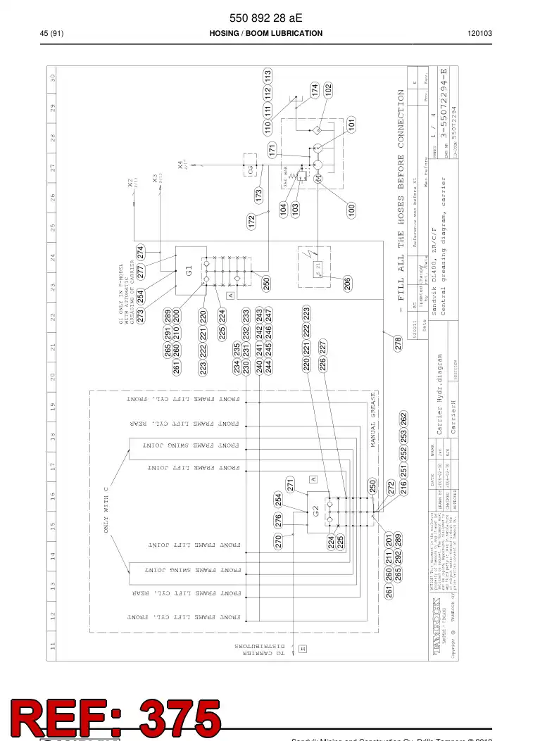 59203443 592 034 43 Hose Assembly, Hydraulic - Sandvik Technical Drawing