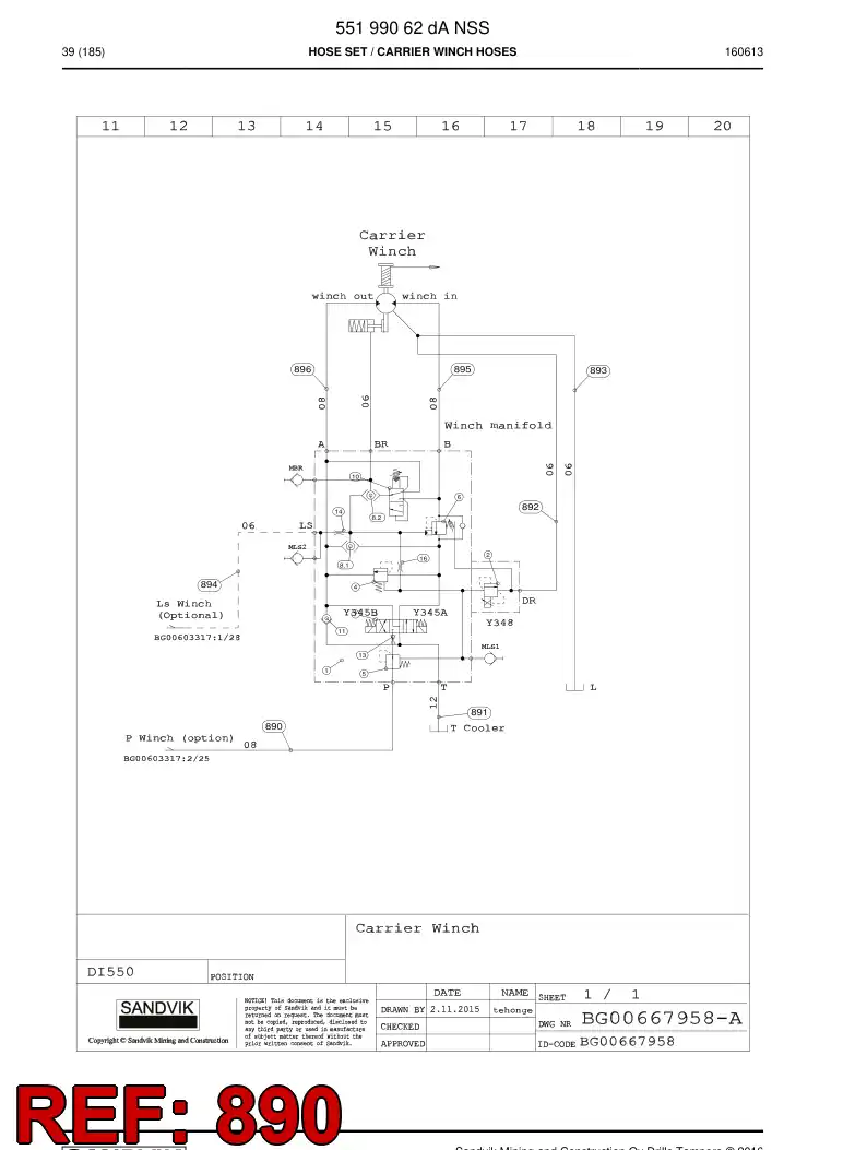 59203569 592 035 69 Hose Assembly, Hydraulic - Sandvik Technical Drawing