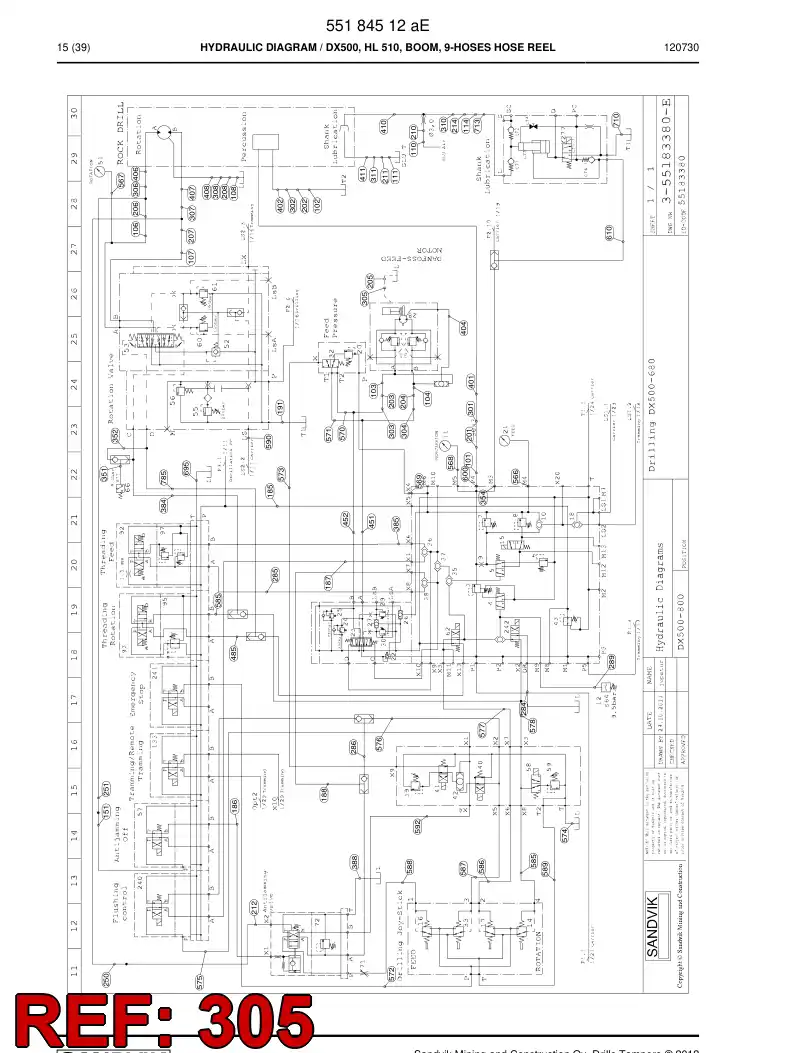 59203601a 592 036 01a Hydraulic hose assembly - Sandvik Technical Drawing