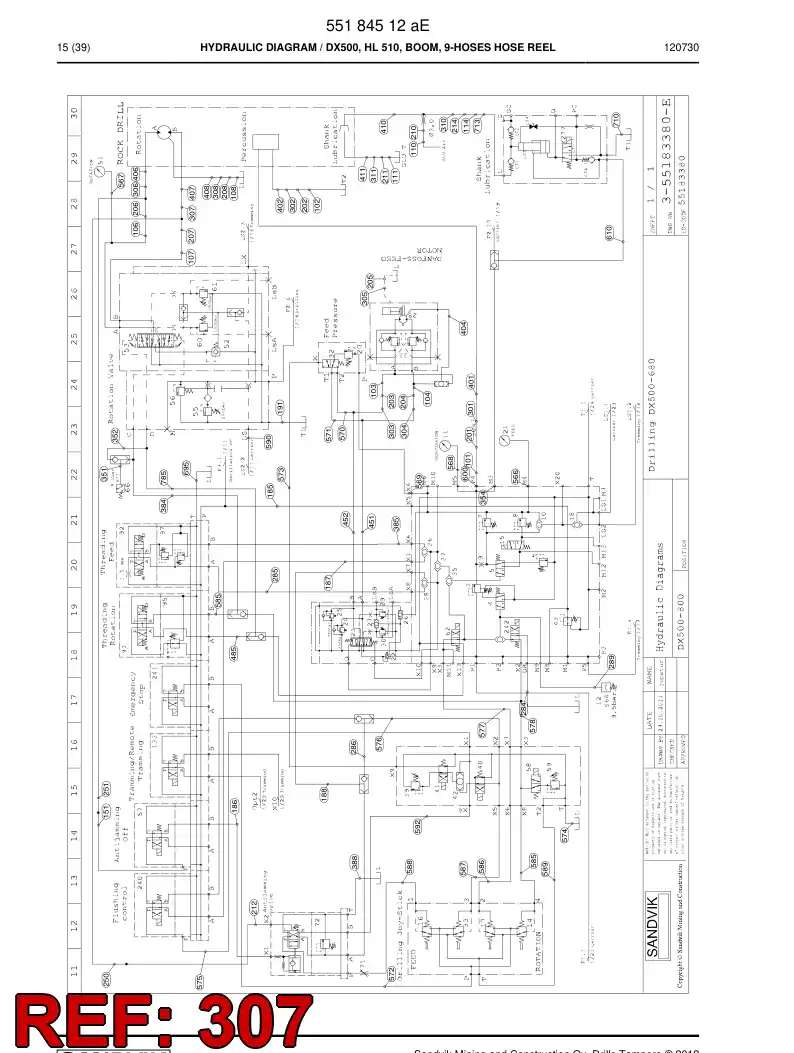 59203603 592 036 03 Hydraulic hose assembly - Sandvik Technical Drawing