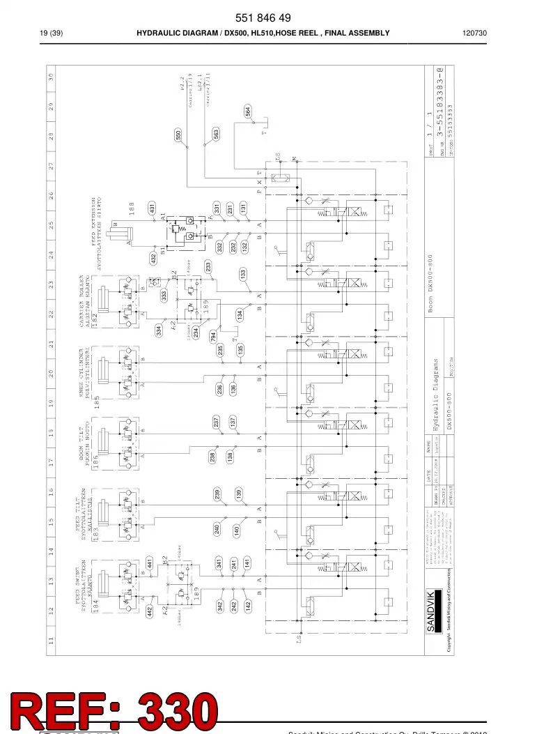 59203627 592 036 27 Hydraulic hose assembly - Sandvik Technical Drawing