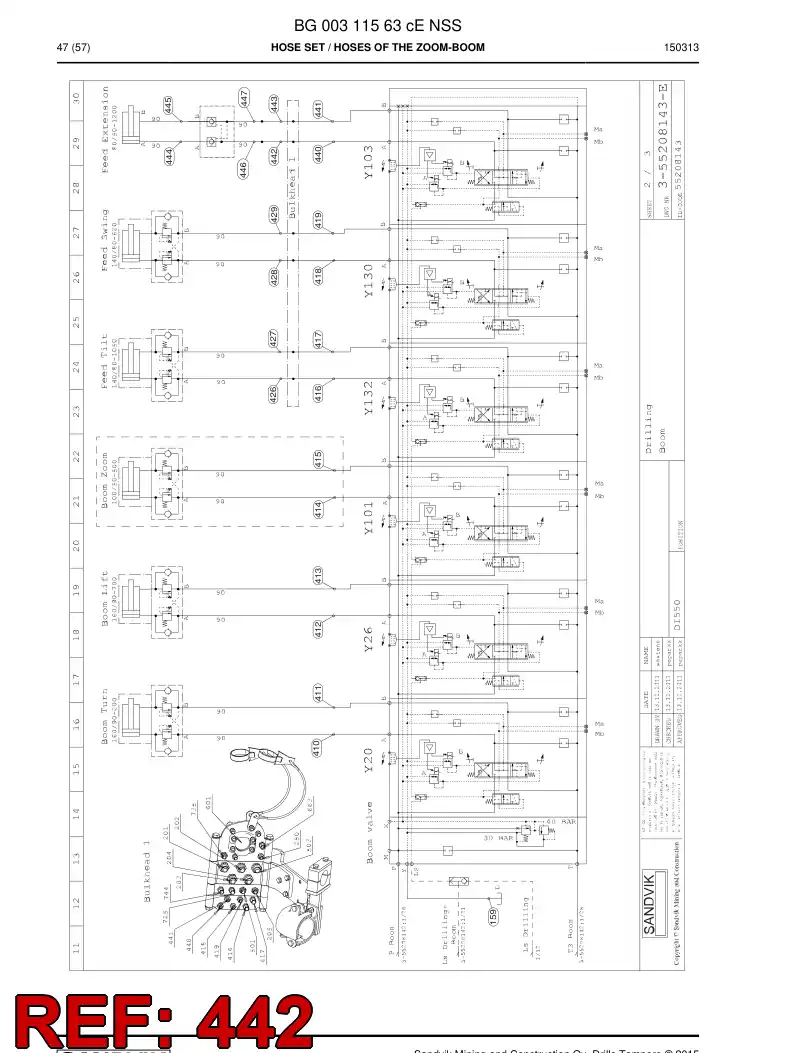 59203659 592 036 59 Hose Assembly, Hydraulic - Sandvik Technical Drawing