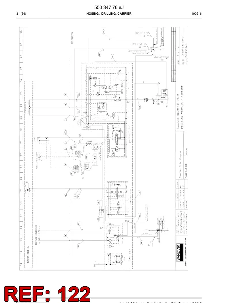 59203761 592 037 61 Hose Assembly, Hydraulic - Sandvik Technical Drawing