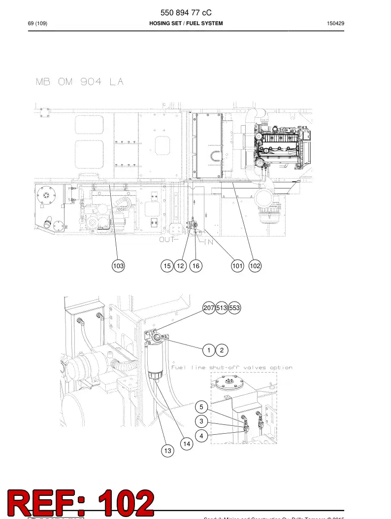 59203765 592 037 65 Hose Assembly, Fuel - Sandvik Technical Drawing