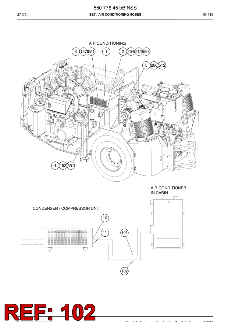 59203773c 592 037 73c Hose Assembly, Refrigeration - Sandvik Technical Drawing