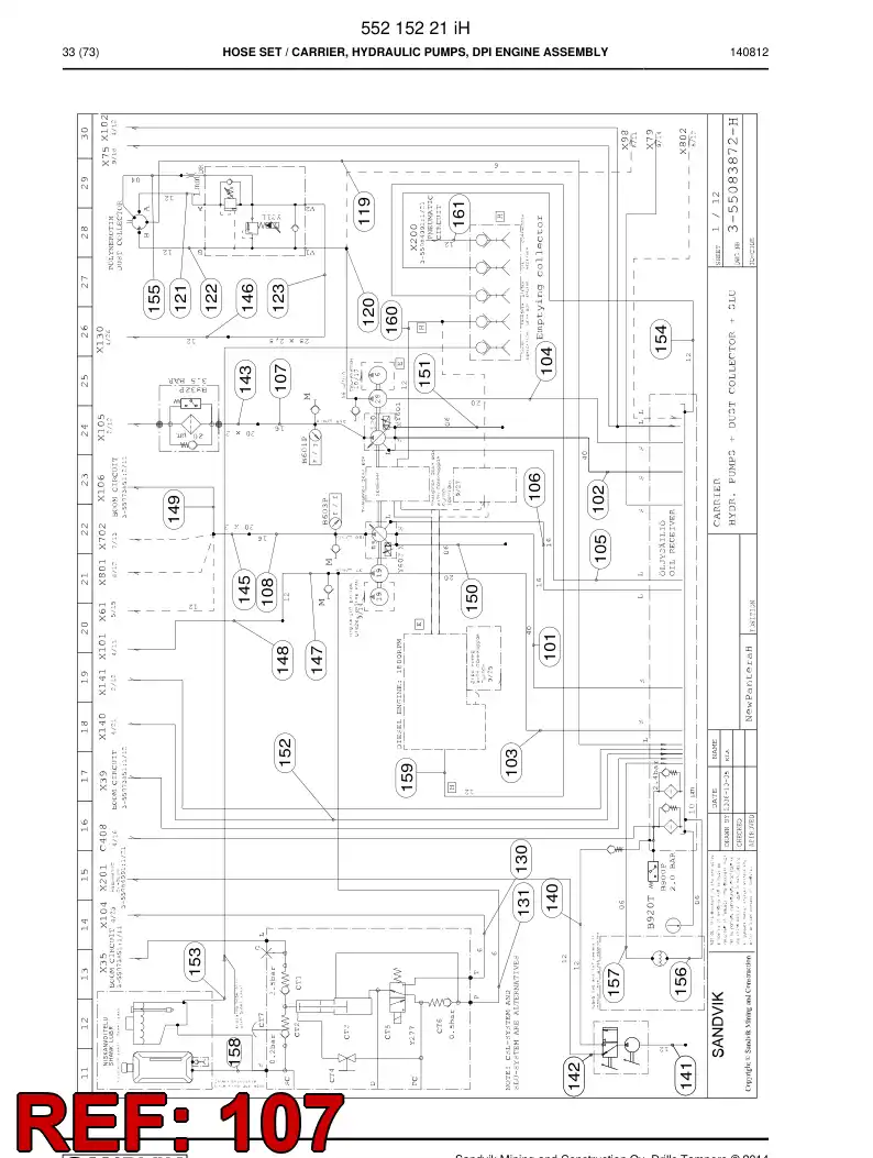 59203783 592 037 83 Hose Assembly, Hydraulic - Sandvik Technical Drawing