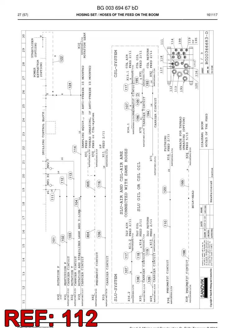 59203787 592 037 87 Hose Assembly, Hydraulic - Sandvik Technical Drawing