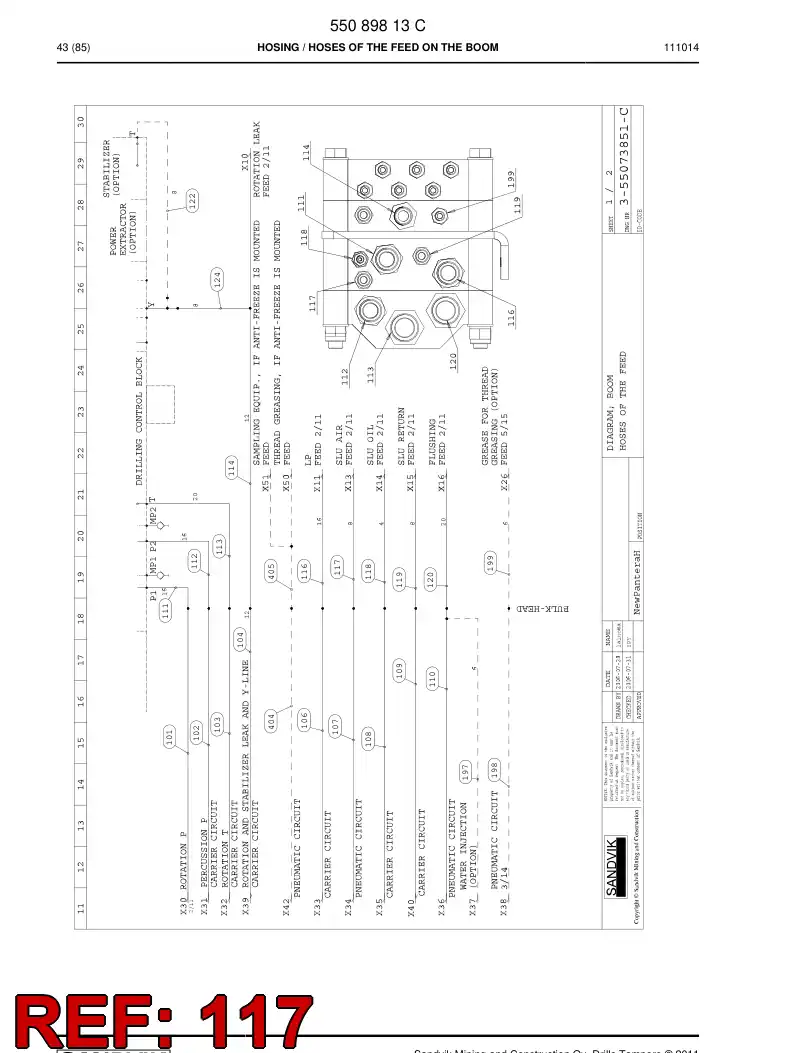 59203799 592 037 99 Hydraulic hose assembly - Sandvik Technical Drawing