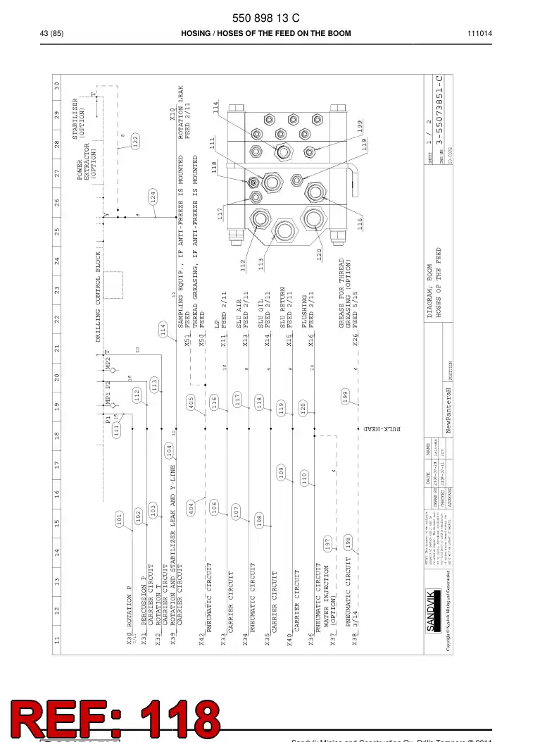 59203803 592 038 03 Hydraulic hose assembly - Sandvik Technical Drawing