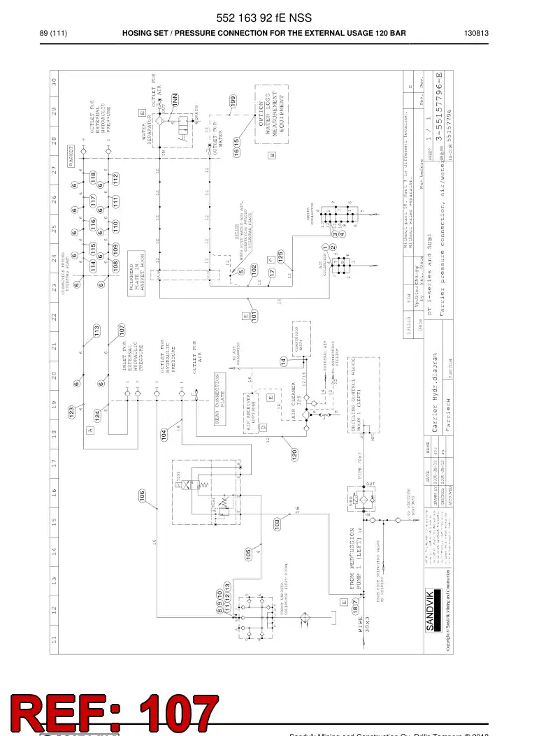 59203891 592 038 91 Hose Assembly, Hydraulic - Sandvik Technical Drawing