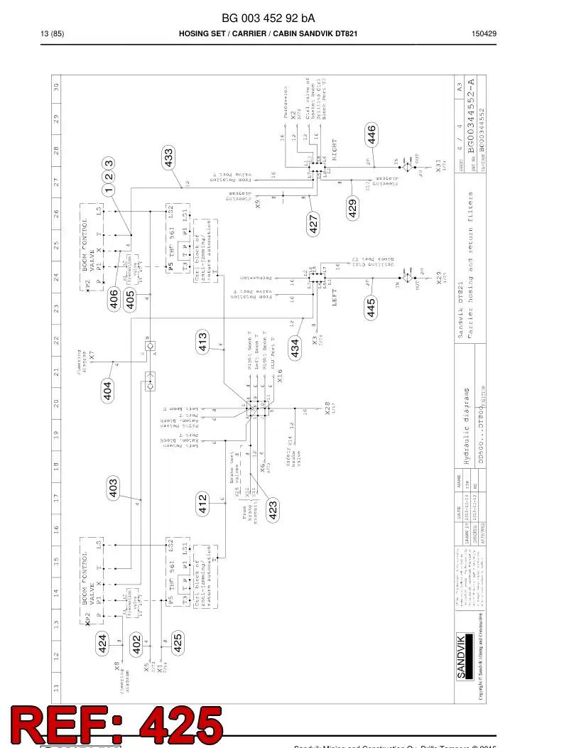 59203943a 592 039 43a Hose Assembly, Hydraulic - Sandvik Technical Drawing