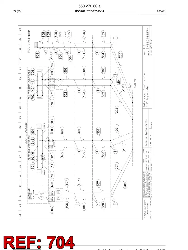 59204043 592 040 43 Hose Assembly, Hydraulic - Sandvik Technical Drawing