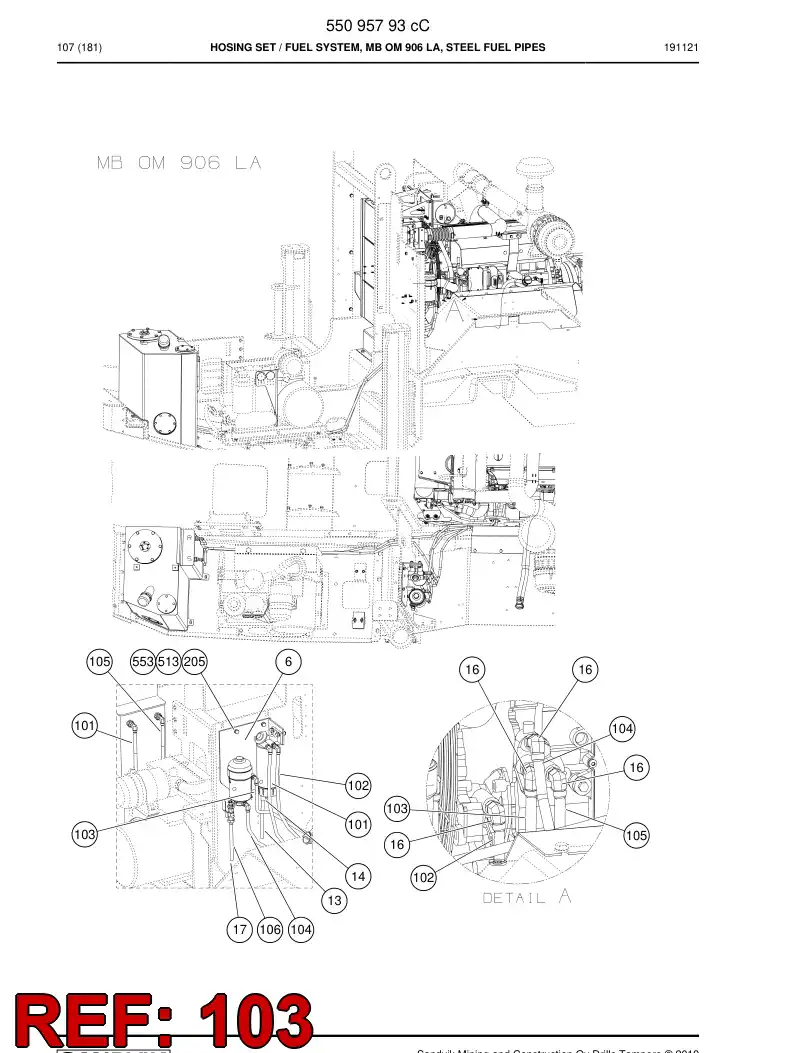 59204119 592 041 19 Hose Assembly, Fuel - Sandvik Technical Drawing