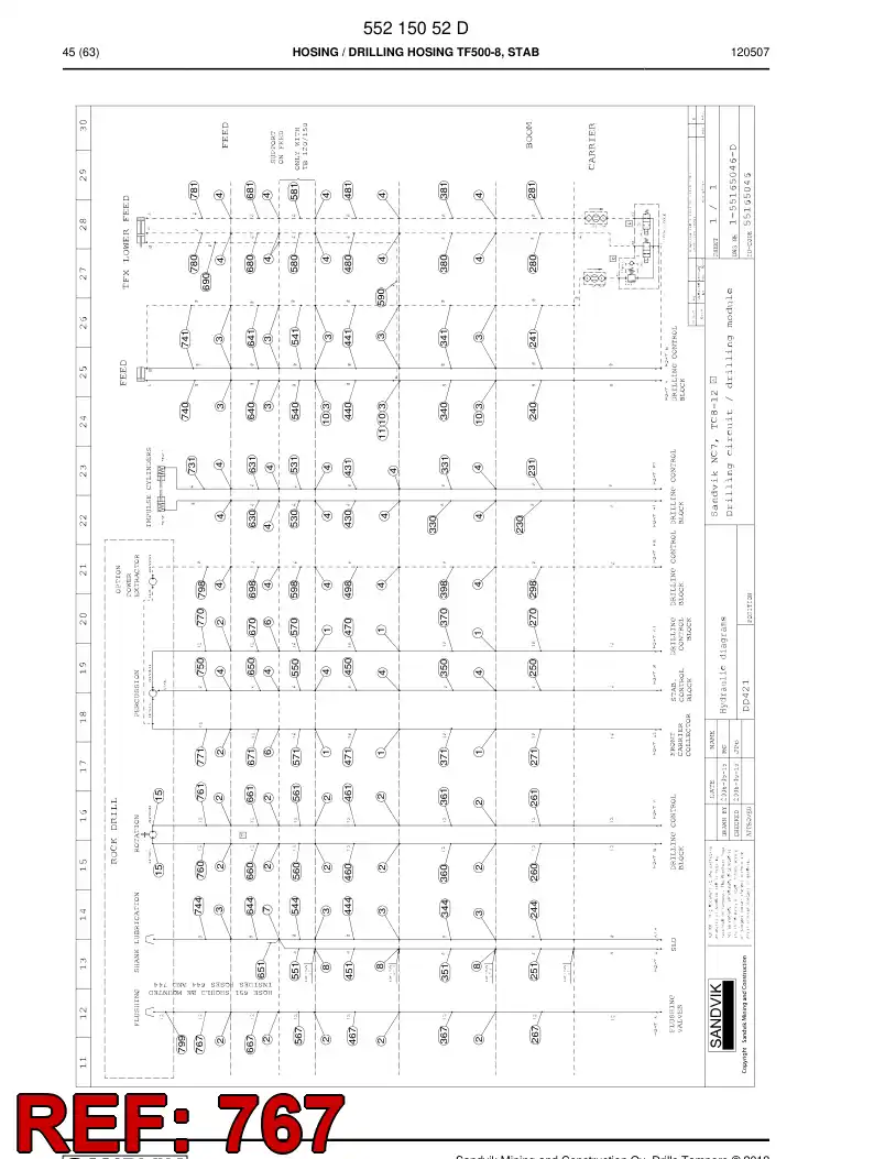 59204335 592 043 35 Hose Assembly, Hydraulic - Sandvik Technical Drawing