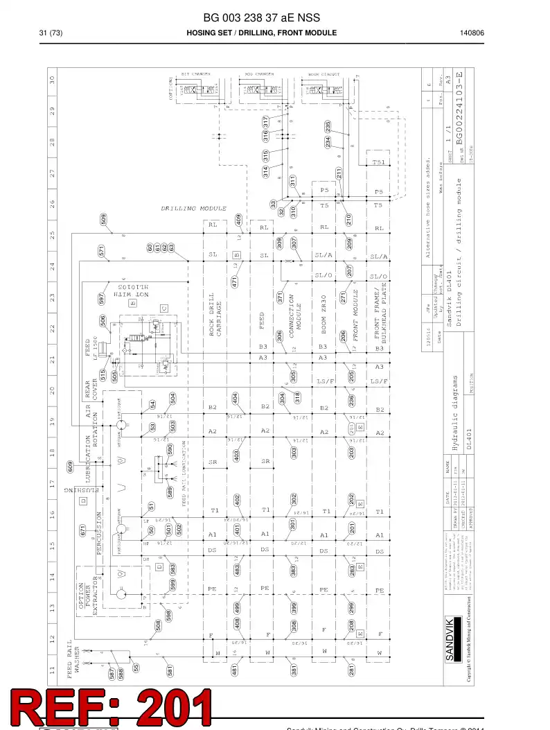 59204351 592 043 51 Hose Assembly, Hydraulic - Sandvik Technical Drawing