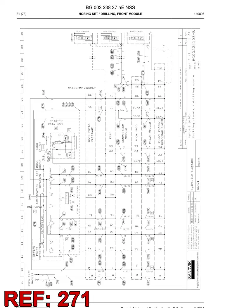 59204361 592 043 61 Hose Assembly, Hydraulic - Sandvik Technical Drawing