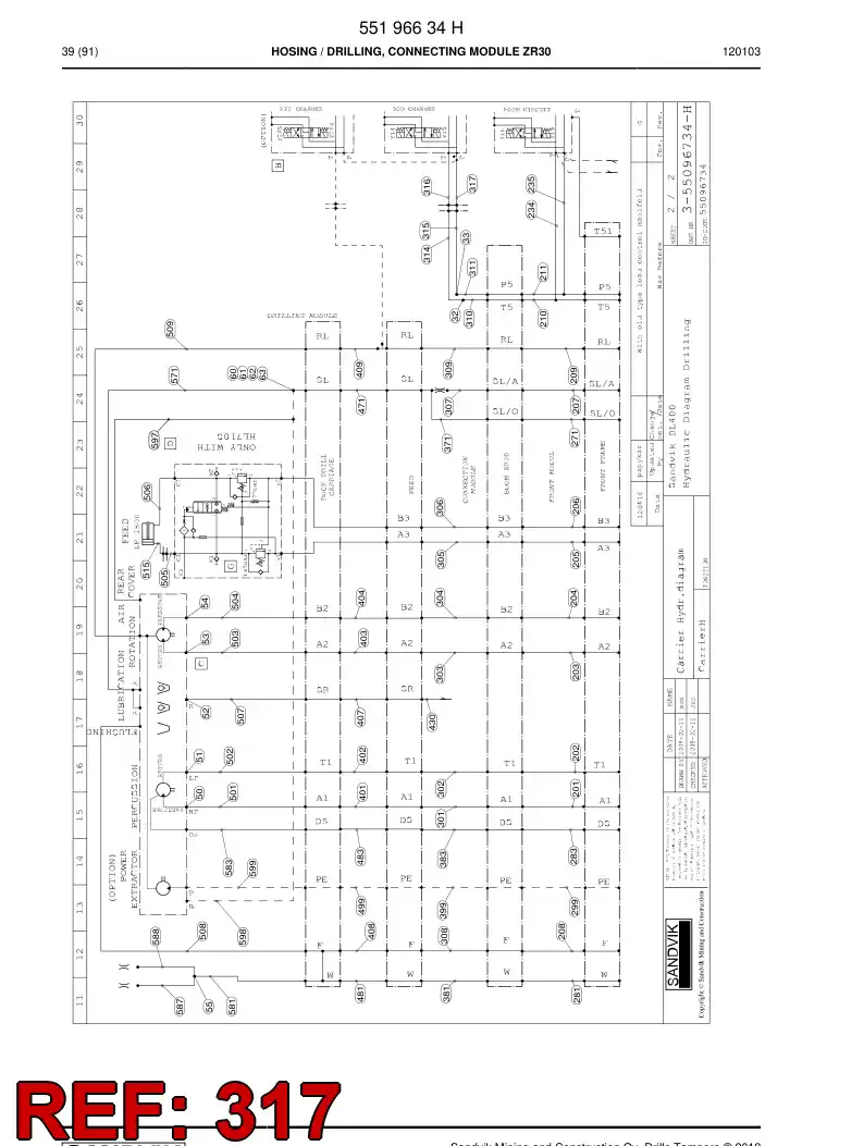 59204405 592 044 05 Hydraulic hose assembly - Sandvik Technical Drawing