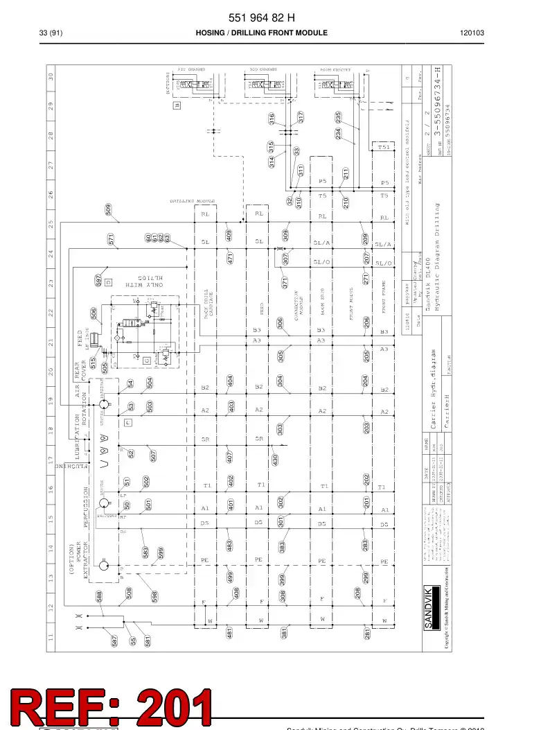 59204525 592 045 25 Hydraulic hose assembly - Sandvik Technical Drawing