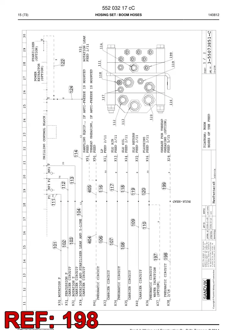 59204643 592 046 43 Hose Assembly, Hydraulic - Sandvik Technical Drawing