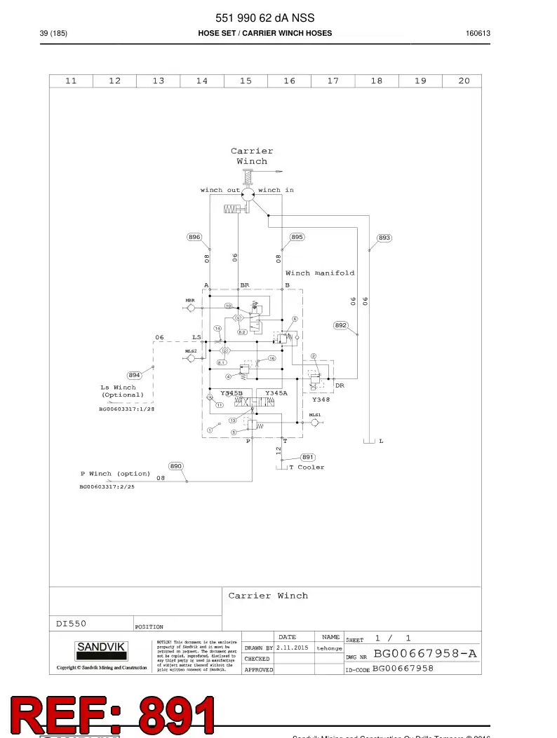 59204663b 592 046 63b Hydraulic hose assembly - Sandvik Technical Drawing