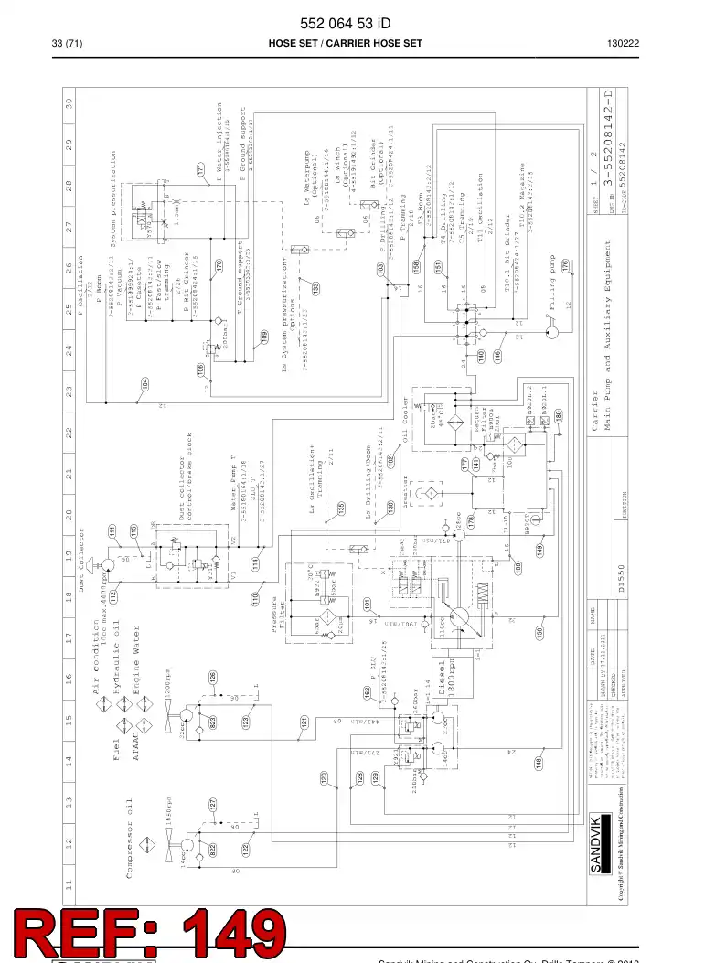 59204875 592 048 75 Hose Assembly, Hydraulic - Sandvik Technical Drawing