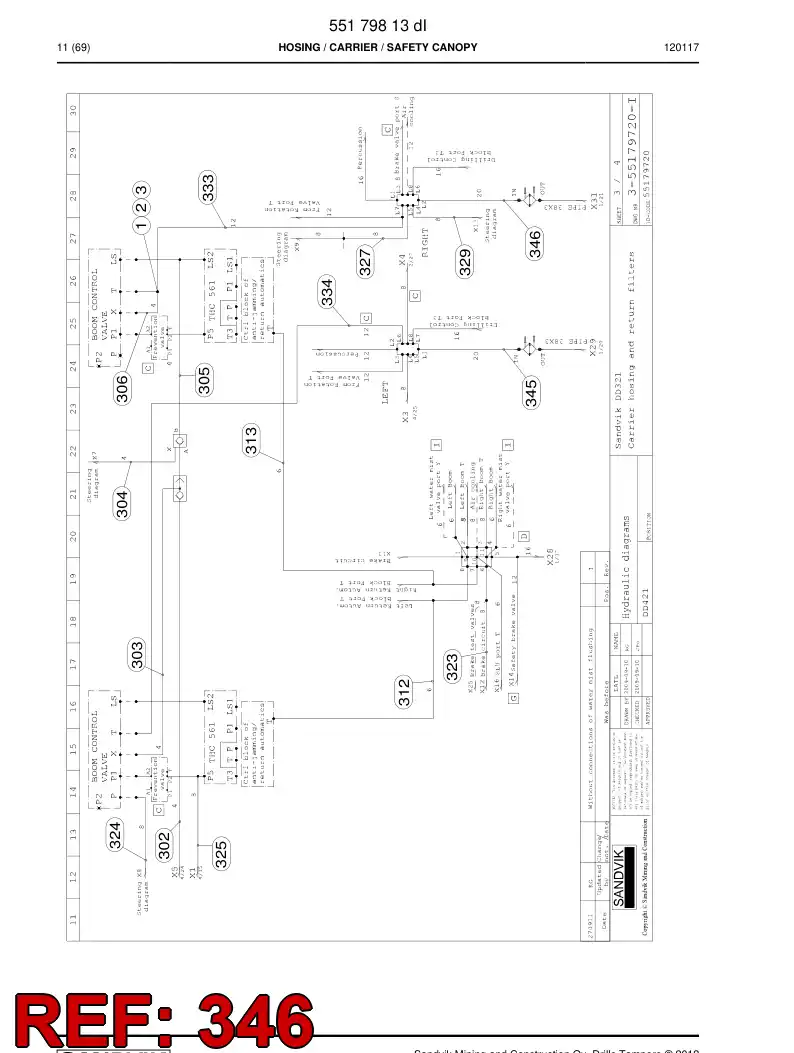 59205021 592 050 21 Hose Assembly, Hydraulic - Sandvik Technical Drawing