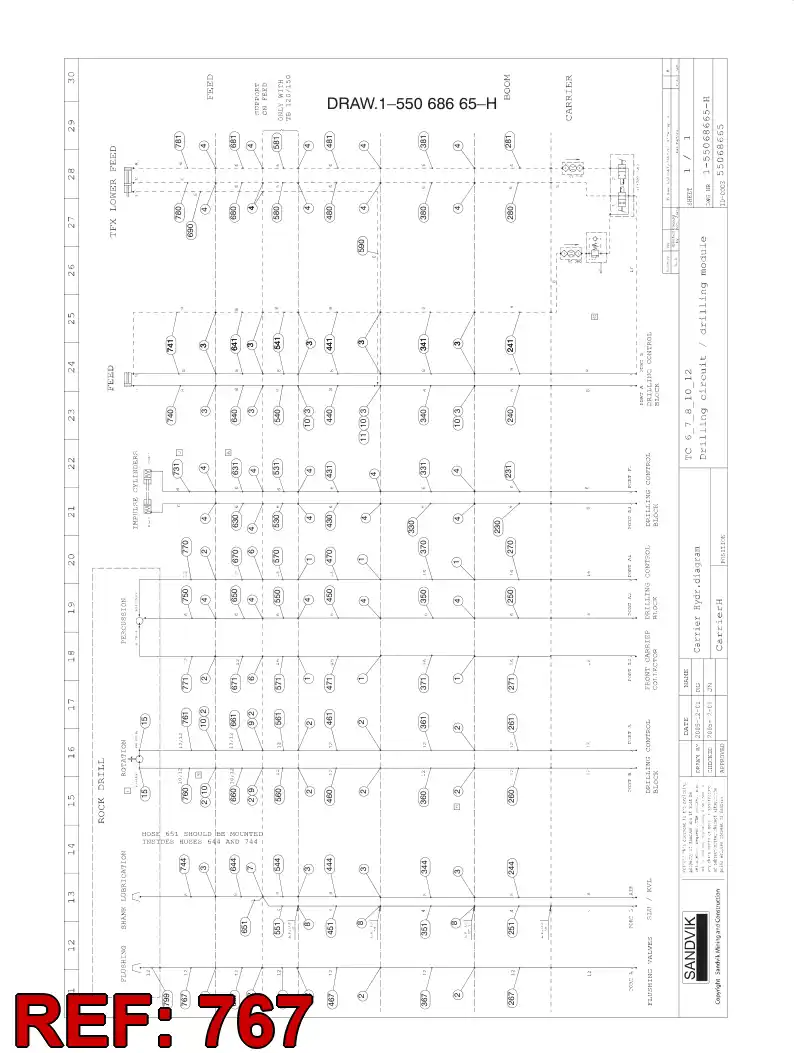 59205052 592 050 52 HYDRAULIC HOSE ASSEMBLY - Sandvik Technical Drawing
