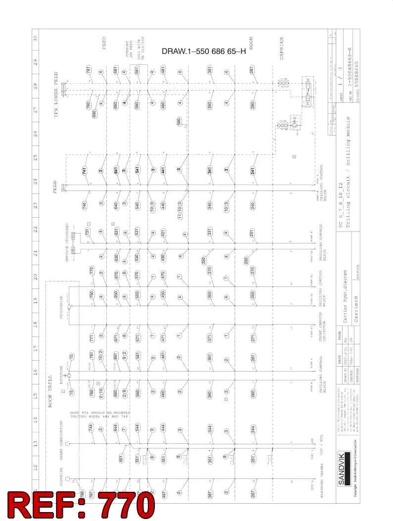 59205054 592 050 54 HYDRAULIC HOSE ASSEMBLY - Sandvik Technical Drawing