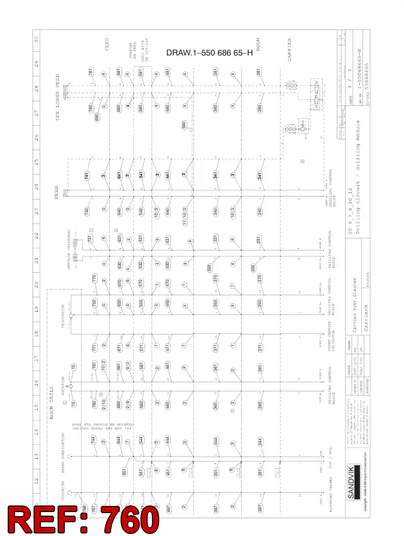 59205056 592 050 56 HYDRAULIC HOSE ASSEMBLY - Sandvik Technical Drawing