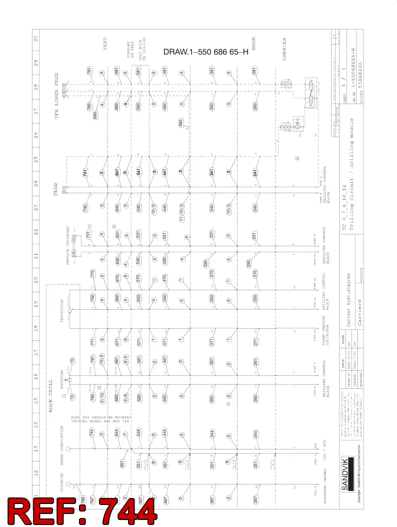 59205058 592 050 58 HYDRAULIC HOSE ASSEMBLY - Sandvik Technical Drawing