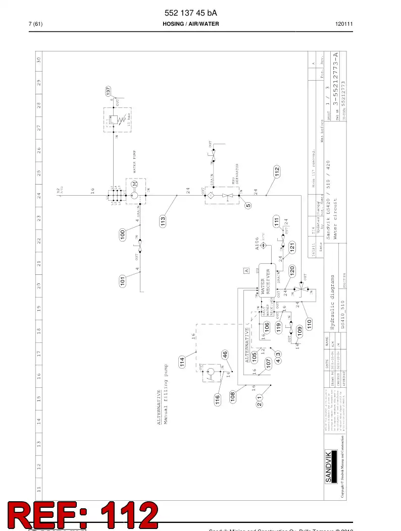 59205061 592 050 61 Hydraulic hose assembly - Sandvik Technical Drawing