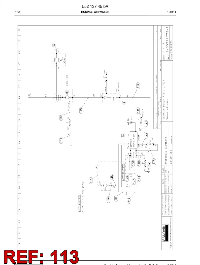 59205071 592 050 71 Hydraulic hose assembly - Sandvik Technical Drawing