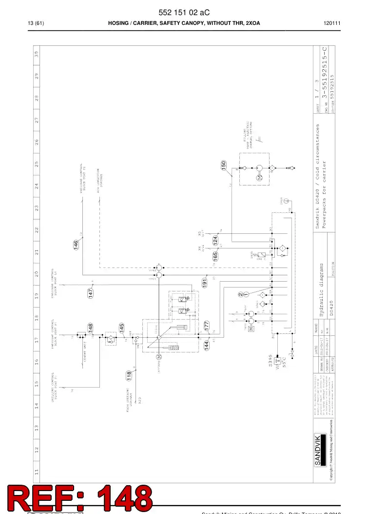 59205135 592 051 35 Hydraulic hose assembly - Sandvik Technical Drawing