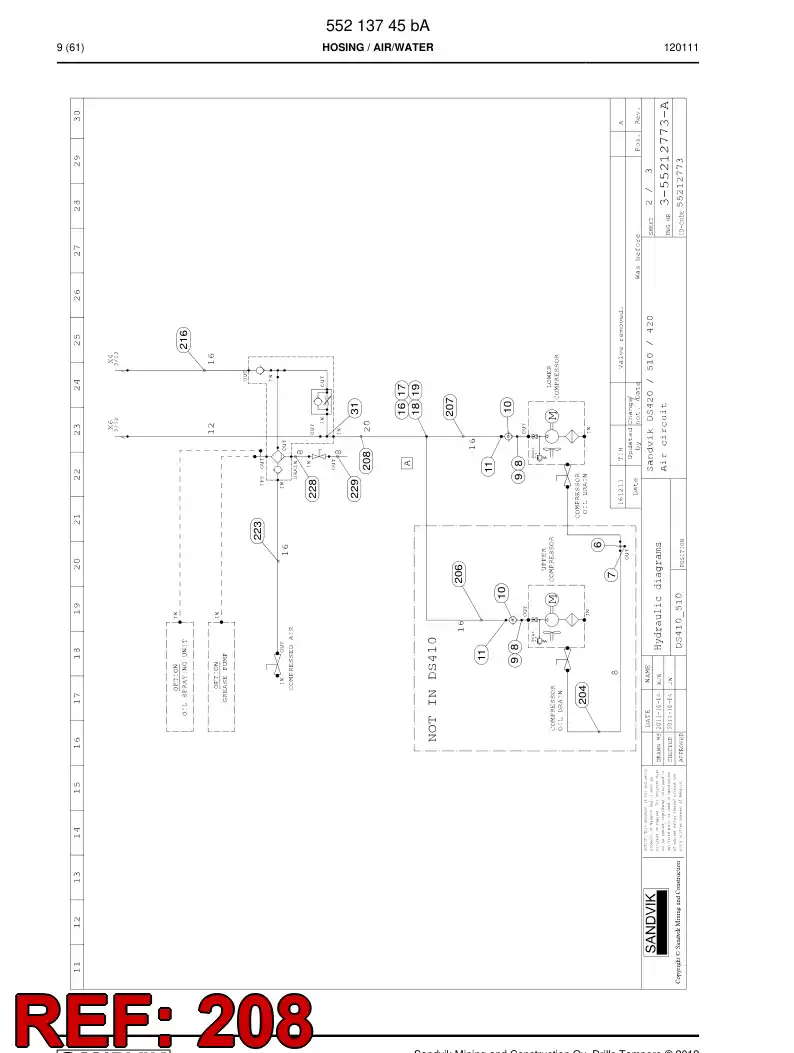 59205155 592 051 55 Hydraulic hose assembly - Sandvik Technical Drawing