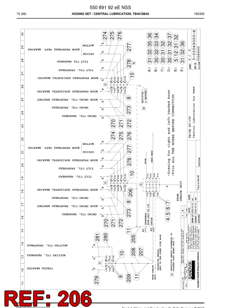 59205215 592 052 15 Hose Assembly - Sandvik Technical Drawing