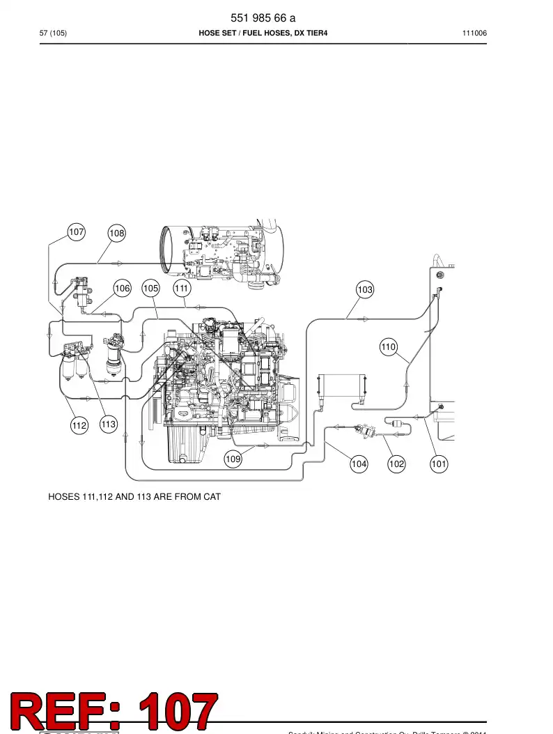 59205273 592 052 73 Hose Assembly, Fuel - Sandvik Technical Drawing
