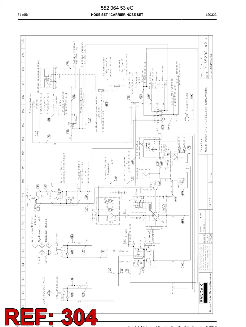 59205419 592 054 19 Hose Assembly, Hydraulic - Sandvik Technical Drawing